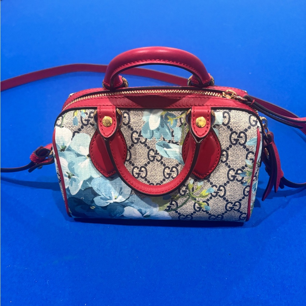 Gucci Blue Floral and Red Leather Mini Bag
